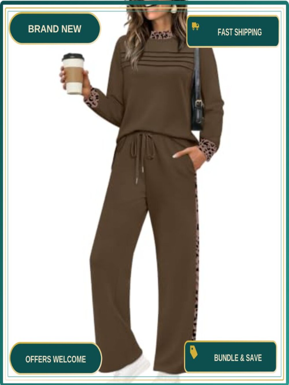 Womens Two Piece Lounge Set Long Sleeve Wide Leg Pants Vacation Outfit